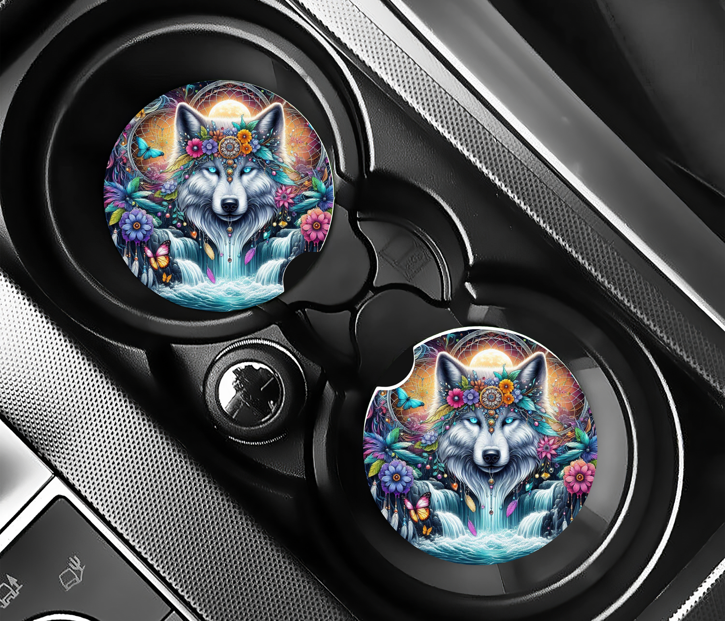 Mystical Wolf Car Coasters