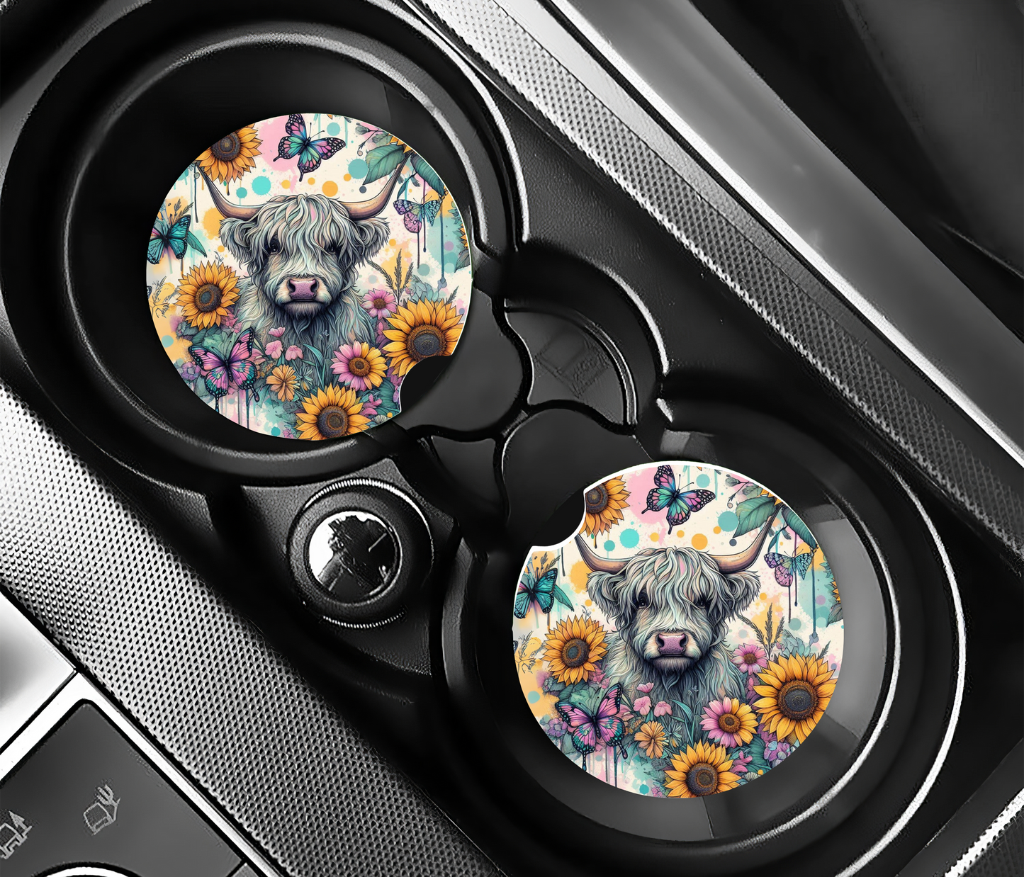 Pastel Highland Car Coasters