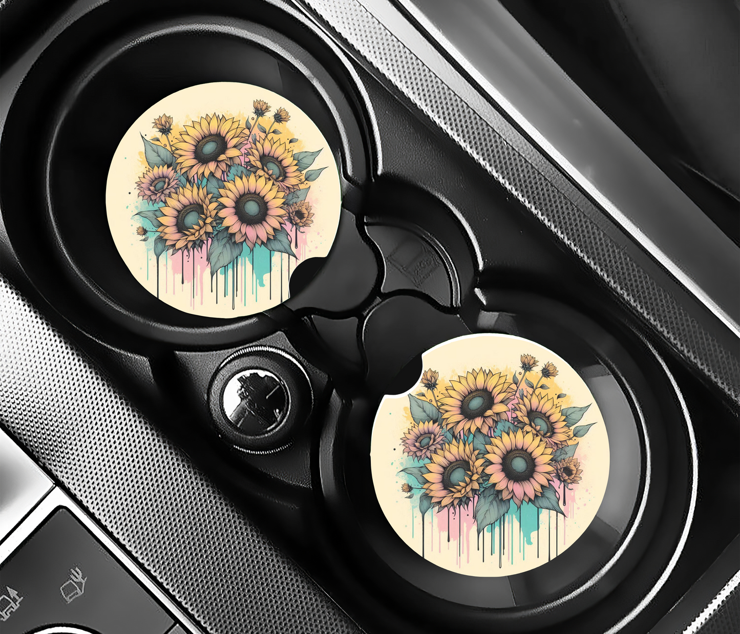 Pastel Sunflower Car Coasters