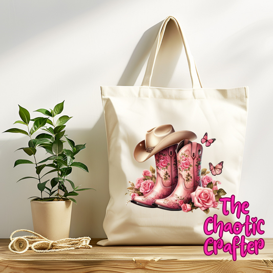 Pink Cowgirl Boots Tote Bag